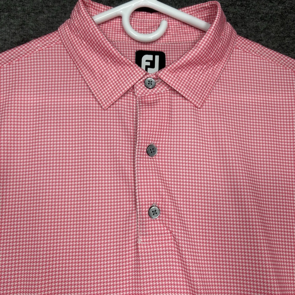 FootJoy Golf Polo Shirt Mens Large Pink White Houndstooth Brookstone Golf‎ & CC - Picture 9 of 12